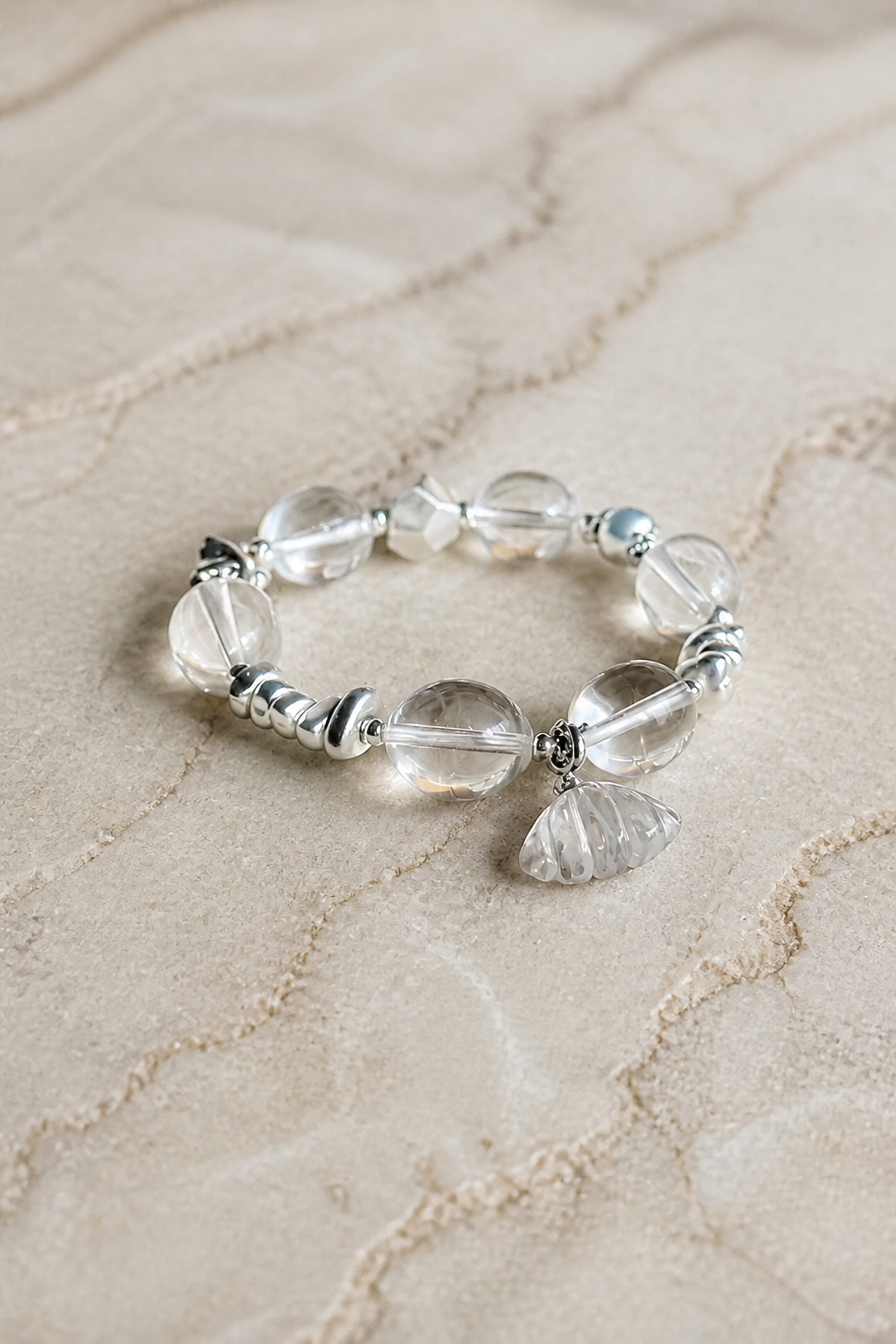Starlight Clarity Bracelet – Clear Quartz & Silver Charm Design