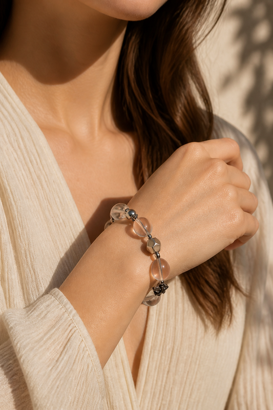 Starlight Clarity Bracelet – Clear Quartz & Silver Charm Design