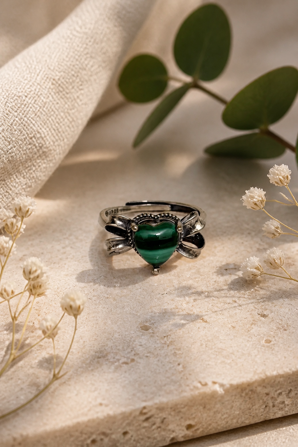 Malachite S925 Silver Adjustable Ring