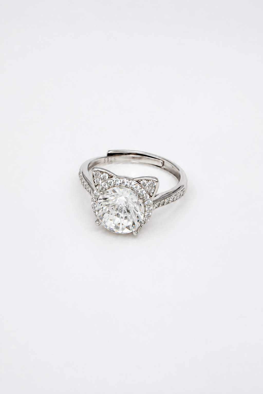 S925 Sterling Silver Clear Quartz Cat Ring – Adjustable