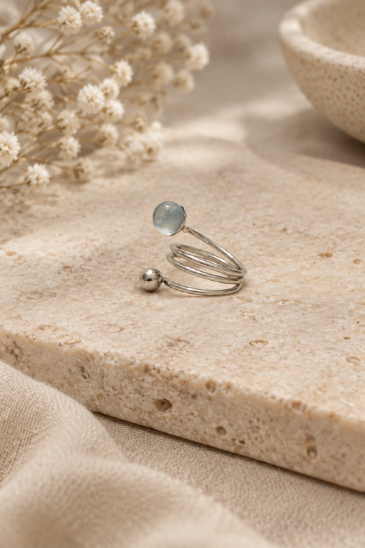 Aquamarine Spiral Ring – Titanium Stainless Steel