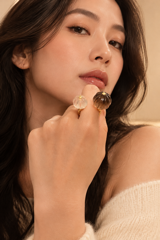 Crystal Harmony Ring – Clear Quartz & Smoky Quartz