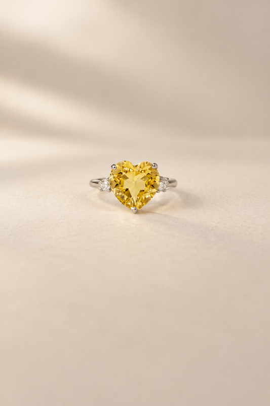 Golden Heart Citrine Ring – Adjustable S925 Sterling Silver