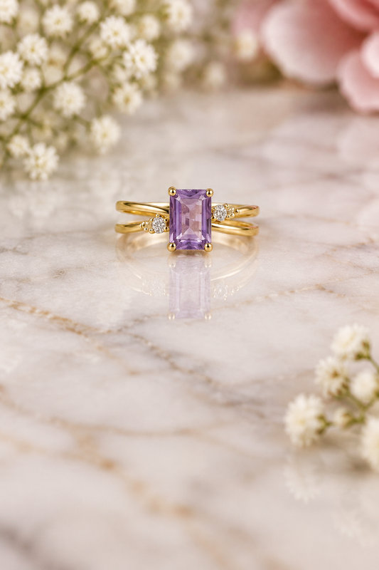Amethyst Elegance Ring – S925 Sterling Silver Adjustable Ring