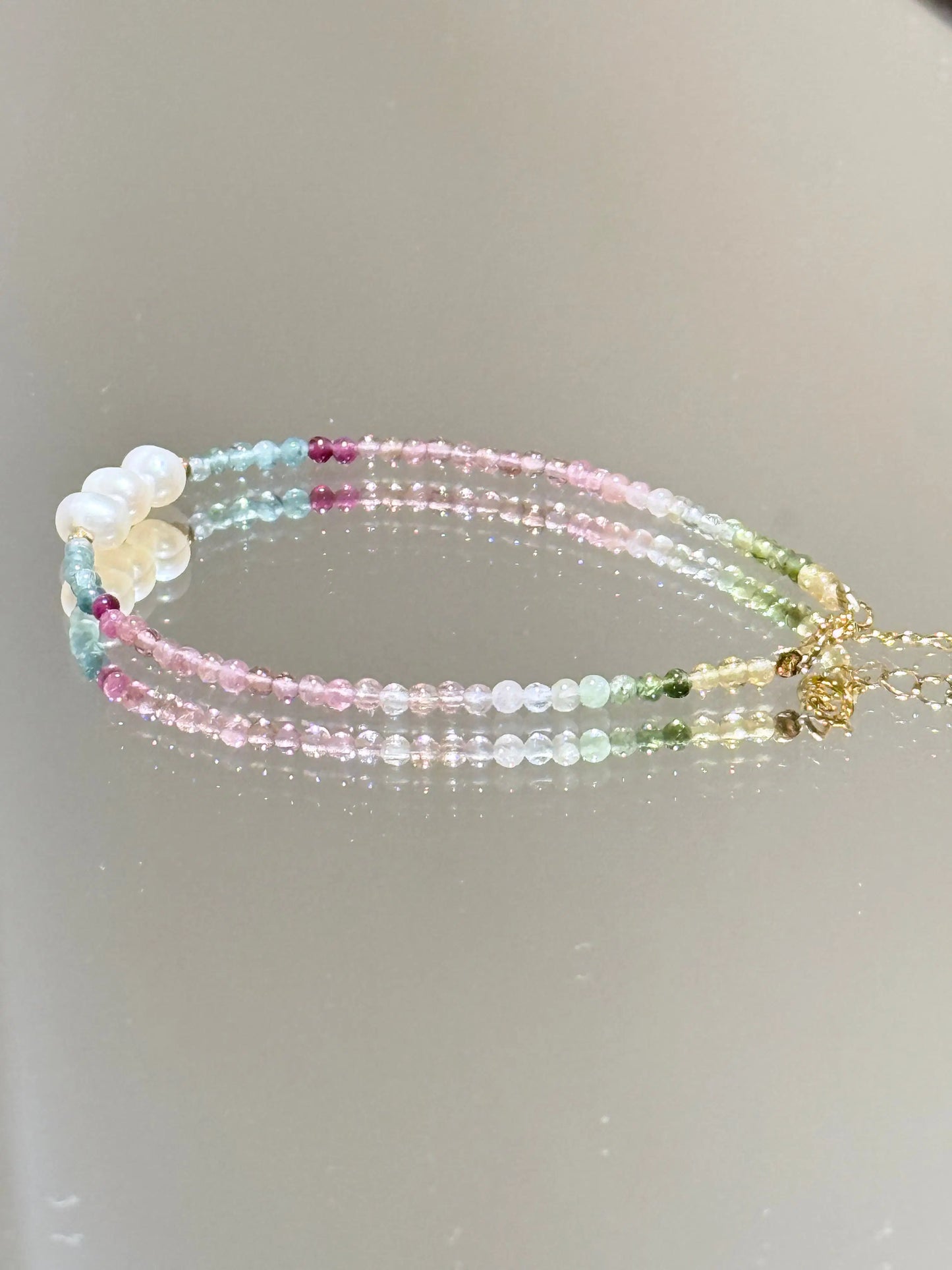 🌸 Pastel Tourmaline & Freshwater Pearls – S925 Gold-Plated