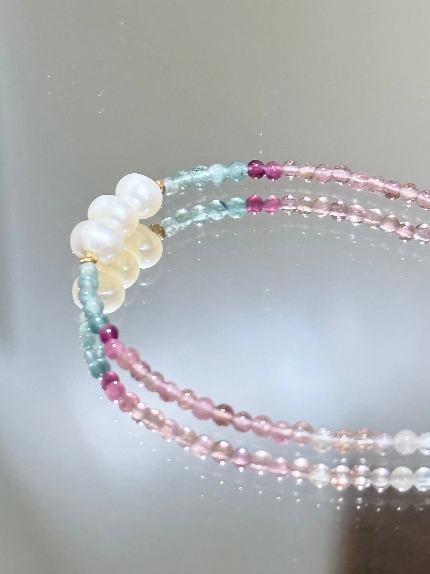 🌸 Pastel Tourmaline & Freshwater Pearls – S925 Gold-Plated