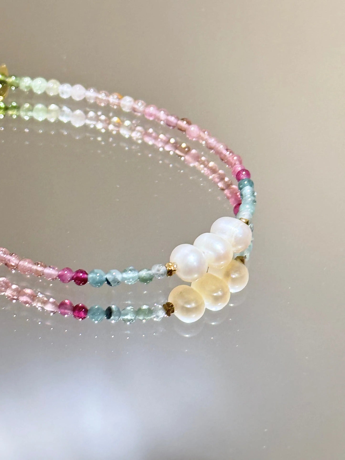 🌸 Pastel Tourmaline & Freshwater Pearls – S925 Gold-Plated