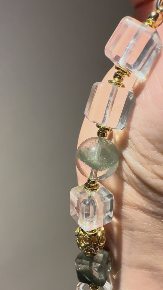 Green Phantom & Double-A Clear Quartz Bracelet
